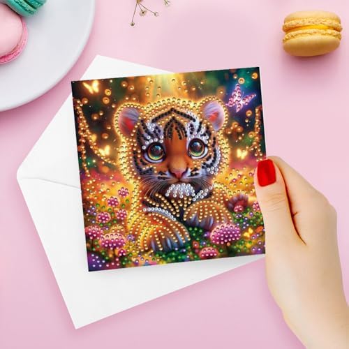 jinglinhh 6pcs Tiger Tulip Flowers Red Rose Firework Butterfly Diamond Art Painting Greeting Cards with Envelopes, DIY Card Making Kits for Adults, Diamond Art Postcards Christmas Cards Craft Gifts - Image 5