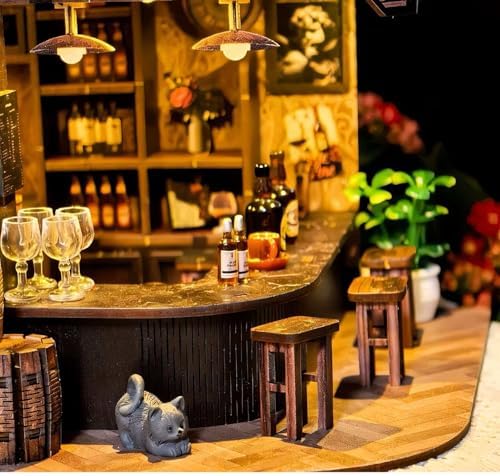 Book Nook Kit, 3D Wooden Miniature Tavern & Pub Dollhouse with LED Lights - DIY Mini House Craft Model for Adults, Birthday Valentine's Day Gift for Women Men - Image 5