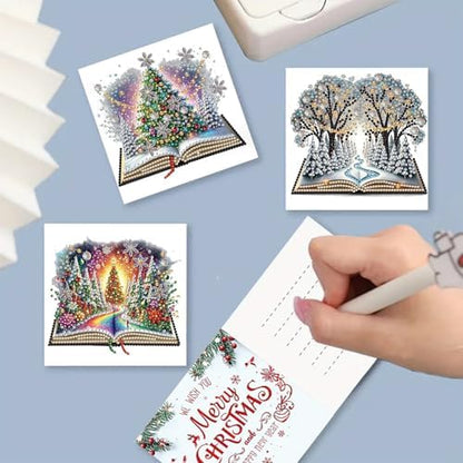 Christmas DIY Diamond Art Painting Greeting Cards Set, 5D Christmas Style Greeting Card, DIY Xmas Card Making Kits for Family Friends Handmade Gift - Image 4