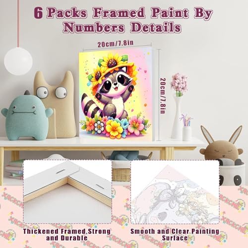 MXCFZX 6-Piece Framed Digital Painting Set for Children, Animal Painting Set Suitable for Children Aged 4-8-12. Easy Owl Elephant Cows Acrylic Oil Painting Set for Home Wall Decoration 8 x 8 inch - Image 2