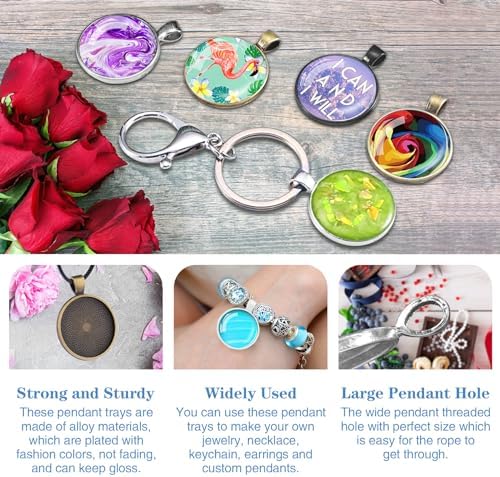 210Pcs Pendant Trays Kit, Bezel Pendant Trays Charms Bulk with Glass Cabochon and Necklace Cords Set for Homemade Necklaces, Jewelry Making, DIY Crafts, Resin Art and Paint Pour Skins - Image 4