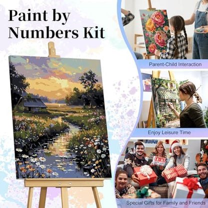 Paint by Numbers Kit for Adults, Sunset Cottage Number Painting Canvas Kit - Image 7