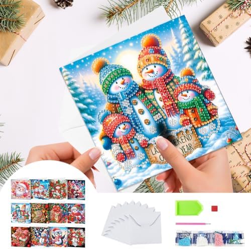 12 Pcs Diamond Art Greeting Cards with Envelopes Merry Christmas Snowman Xmas Theme Diamond Painting Greeting Cards DIY Diamond Art Crafts for Adults Teens (Colorful-2) - Image 2
