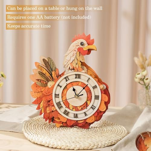 3D Puzzles for Adults, Cute Chicken Hen Wall Clock 3D Wooden Puzzles Clock Kits for DIY Birthday Gift for Women Men Home Decor Holiday Christmas - Image 6