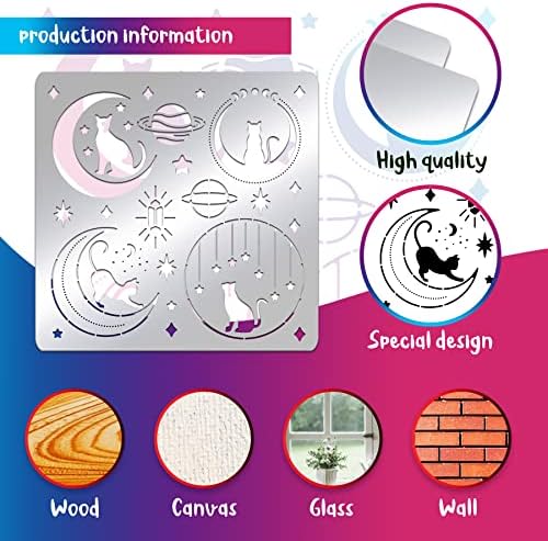 BENECREAT Fantasy Theme Stainless Steel Stencil, 6x6 inch Moon Cat Star Metal Notebook Stencil Templates for Wood Burning and Engraving Crafting, DIY Scrapbooking Photo Album - Image 3