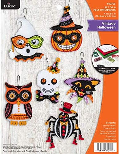 Bucilla 89276E Felt Applique Ornament Kit, Vintage Halloween, Set of 6 by Bucilla