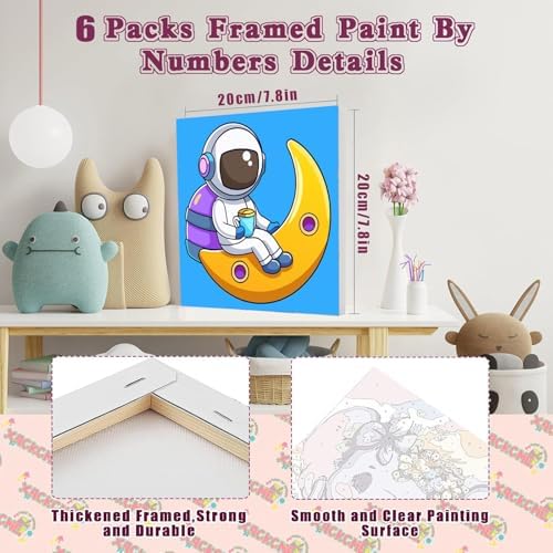 MXCFZX 6 Pack Paint by Numbers Kit for Kids with Frame,Cartoon Rocket Ship Painting Kits for Ages 6-12,Alien Easy DIY Acrylic Paint by Number Kids Paint for Beginner,Perfect for Wall Decor(8X8inch) - Image 2