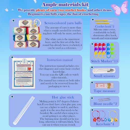 DIBYHIVE Crochet Kit for Beginners,Complete Video Tutorials,3D Butterfly Crochet Kit,Suitable for Adults and Kids,Includes Explanations of Basic Crochet Stitches - Image 2