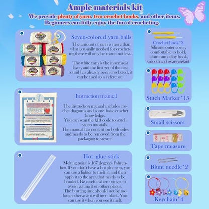 DIBYHIVE Crochet Kit for Beginners,Complete Video Tutorials,3D Butterfly Crochet Kit,Suitable for Adults and Kids,Includes Explanations of Basic Crochet Stitches - Image 2