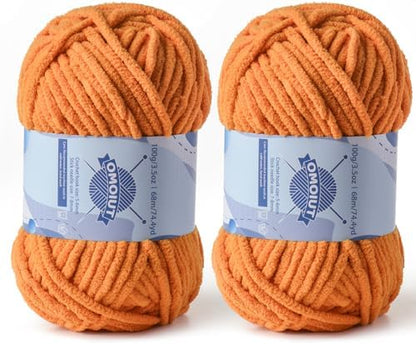 2 Pack Chunky Chenille Yarn for Crocheting, Baby Yarn for Crocheting Soft Blankets, Bulky Yarns for Crochet Amigurumi, 200g (148.7yds) Fluffy Velvet Yarns for Hand Knitting (2 Ginger Color) by OMoiut