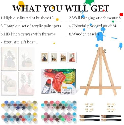 4 Pack Framed Paint by Numbers Kit for Adults Plant with Wooden Easel - Image 5