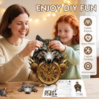 3D Puzzles for Adults Wooden Wolf Puzzle Clock Adult Crafts - Image 6
