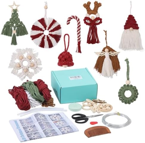 ORIGACH 9 Set DIY Macrame Christmas Ornaments Kits for Adults Beginners Handmade Macrame Elk Gnome Snowflakes Angel Candy Cane Hanging for Christmas Tree Boho Hand Woven Holiday Home Decorations by ORIGACH
