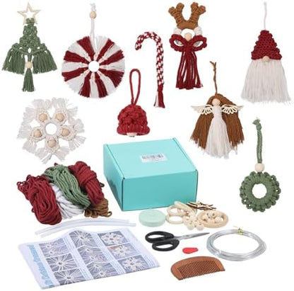 ORIGACH 9 Set DIY Macrame Christmas Ornaments Kits for Adults Beginners Handmade Macrame Elk Gnome Snowflakes Angel Candy Cane Hanging for Christmas Tree Boho Hand Woven Holiday Home Decorations by ORIGACH