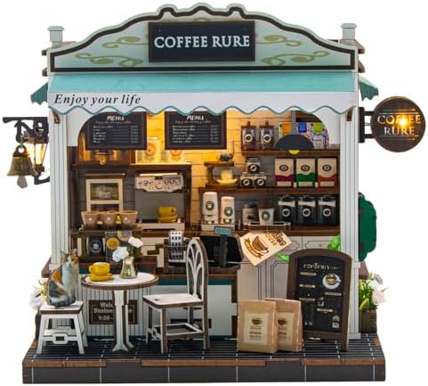 Book Nook Kit, 3D Wooden Puzzles Coffee Miniature House Dollhouse by FEIMUOSI