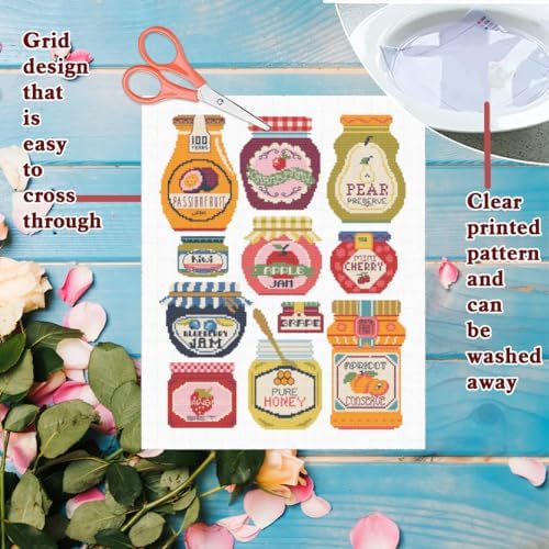 FREEBLOSS 11CT Stamped Cross Stitch Kits Jam Pot Cross Stitch Ornament Kits with Instructions Embroidery Needlepoint Kit for Wall Hanging Home Decor 15.7x19.7inch - Image 3