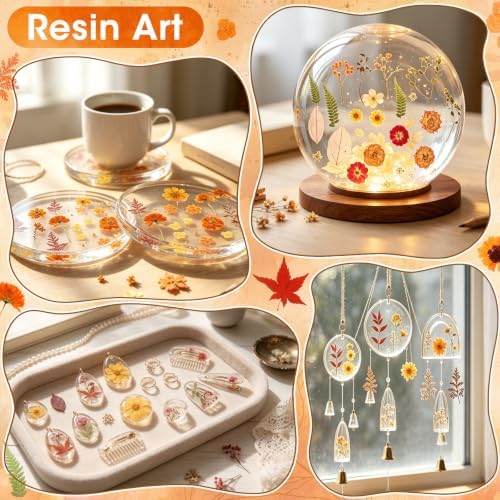 170 PCS Fall Dried Pressed Flowers with Tweezers, Real Nature Dried Flowers Orange Autumn Pressed Florals Set for Resin Scrapbooking Vase Candle Making Card Scrapbook Craft Floral Decors - Image 6
