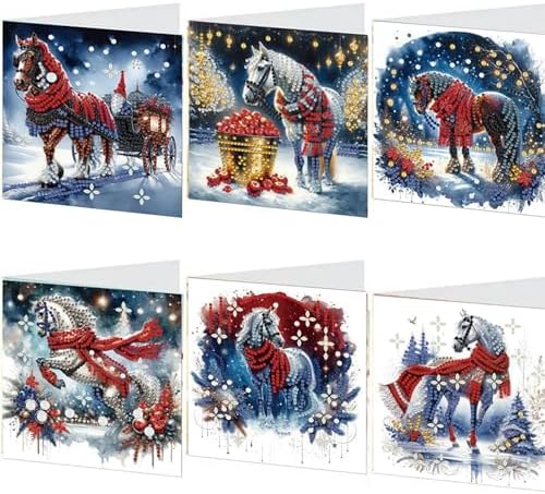 jinglinhh 6pcs Christmas Red Scarf Horse Diamond Art Painting Greeting Cards with Envelopes, DIY Card Making Kits for Adults, Diamond Art Postcards Christmas Cards Craft Gifts by Unknown