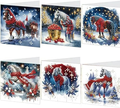 jinglinhh 6pcs Christmas Red Scarf Horse Diamond Art Painting Greeting Cards with Envelopes, DIY Card Making Kits for Adults, Diamond Art Postcards Christmas Cards Craft Gifts by Unknown