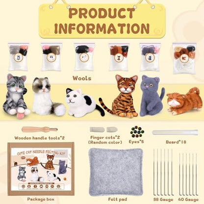 Mayboos 6 Pcs Needle Felting Kit, Felting Kits for Beginners (Cute Cat) - Image 2