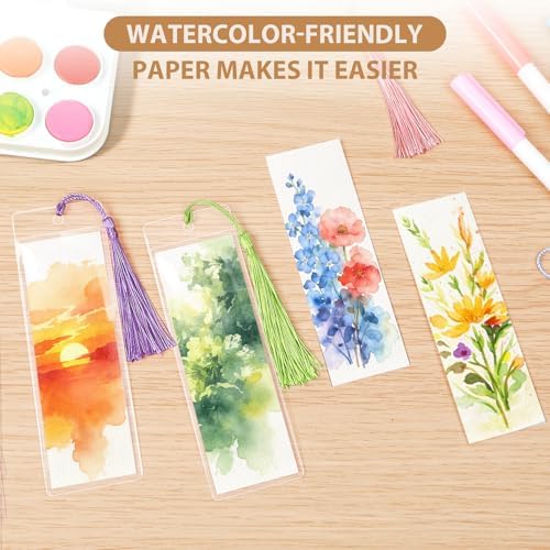 60 Pack Bookmarks with Sleeves & Tassels – Blank Watercolor Paper Bookmarks for DIY Painting, Reading, Classroom Crafts & Gift Tags - Image 5