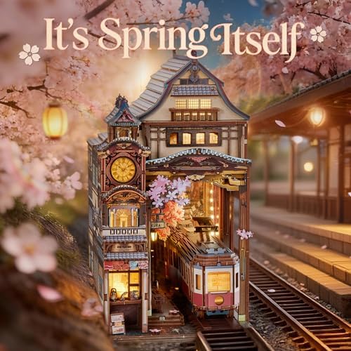 FUNPOLA Sakura Train Book Nook Kit – LED 3D Wood Puzzle with Infinity Mirror – DIY Bookshelf Decor, Miniature Craft Gift for Adults - Image 2