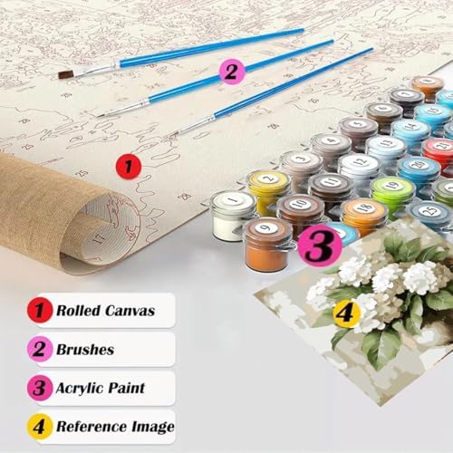 GEMFAMILY Hydrangea Paint by Numbers Kit for Adults,White Hydrangea Oil Painting Kit Adult Paint by Number Kits on Canvas,DIY Painting Art by Numbers for Home Wall Decor 16 x 16 Inch - Image 6