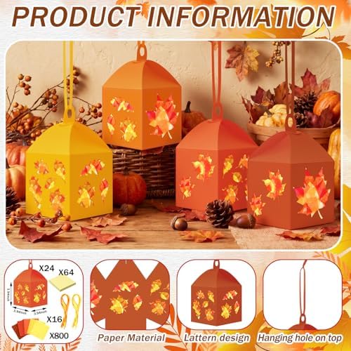 Maitys 24 Sets Fall Maple Leaf Paper Lantern Suncatcher Craft Kit for Adult - Image 4