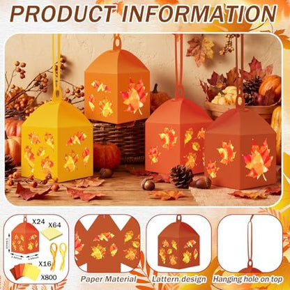 Maitys 24 Sets Fall Maple Leaf Paper Lantern Suncatcher Craft Kit for Adult - Image 4