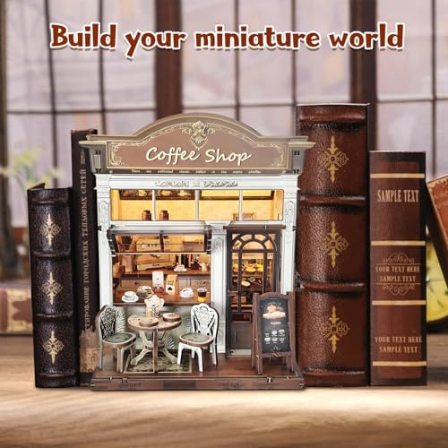 DIY Miniature House Kit, Coffee Shop Book Nook Kit, Mini Building Kit, Dollhouse Kit for Adults and Teens, 3D Wooden Puzzles with LED Light, Craft Kit for Family and Friends(Retro Coffee Shop) - Image 2