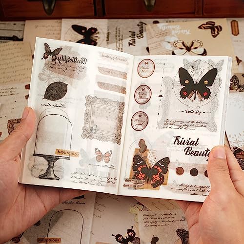 Dizdkizd Washi Stickers for Journaling, Vintage Ephemera Book for Scrapbooking with 180pcs Butterfly Stickers and 20 Sheets Adhesive Scrapbook Papers, Junk Journal Supplies by Dizdkizd