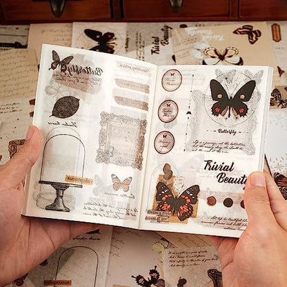 Dizdkizd Washi Stickers for Journaling, Vintage Ephemera Book for Scrapbooking with 180pcs Butterfly Stickers and 20 Sheets Adhesive Scrapbook Papers, Junk Journal Supplies by Dizdkizd