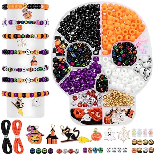 Taybonds Halloween Beads for Bracelet Jewelry Making Kit, Skull Polymer Clay Beads Pony Beads, Halloween Beads Charm for DIY Necklace Earrings, Gifts for Party by Taybonds