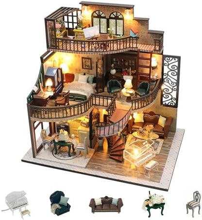 Flever DIY Miniature House Kit, Tiny Home Kit with LED Light, Mini House Build Craft Kits for Adults and Teens, Home Decor Creative Gift for Family/Friends (Dream Building Pavilion) by Flever