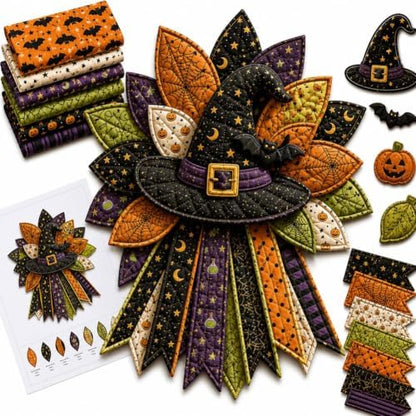 DIY Quilted Halloween Pumpkin Door Hanger Kit Handmade Patchwork by Unknown