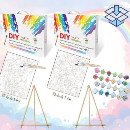 BAISITE Paint by Numbers Kit for Adults Beginners,8" Wx12 L 2 Pack Canvas for Painting Kits for Adults in Colorful Box 6566-ALREADY Framed - Image 3