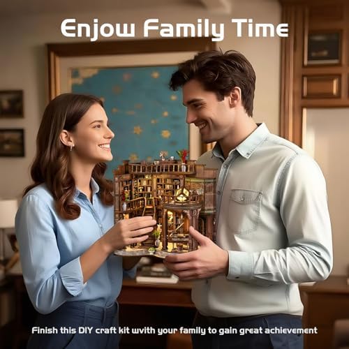 Dreamy Book Hall Book Nook Kit – DIY Miniature Dollhouse 3D Wooden Puzzle, Multi-Layer Vintage Library with LED Warm Light, Premium Imported Wood Bookends, Creative Gift for Adults & Teens - Image 7