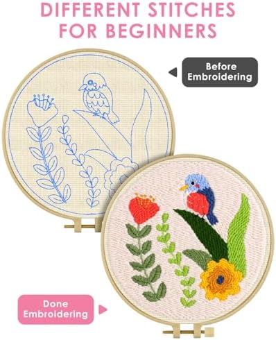 TINDTOP Punch Needle Kits, DIY Punch Embroidery Kits for Adults Beginner, Tool with Punch Needle Fabric, Hoops, Yarns and Sewing Needles (Set C) - Image 3