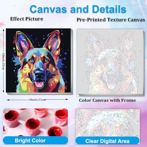 Artunion Framed Paint by Numbers Kit for Adults Beginners & Kids Ages 8-12,German Shepherd Paint by Number with Frame,Dog Animal Paint by Numbers Kit on Canvas 10 * 10 Inch Without Easel - Image 3