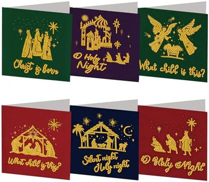 6 Pack Diamond Art Painting Christmas Nativity Religious Greeting Cards with Envelopes, DIY Card Making Kits for Adults, Diamond Art Postcards for Holiday Blessing by Unknown