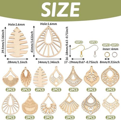 Elecrelive 14 Pairs Teardrop Rhombus Kite Leaf Wooden Earring Making Kit - Image 5