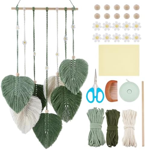 FREEBLOSS DIY Macrame Leaf Wall Hanging Beginners Macrame Kit Leaf Woven Tapestry Feather Wall Hanging DIY Macrame Kit for Adults Birthday Gift (Little Daisy) by FreeandCreativeCraftsArt