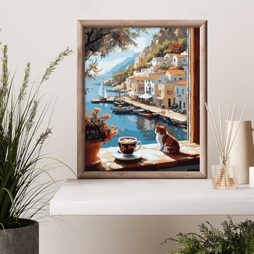 Possoco Paint by Numbers Kit for Adults Beginner Cat, Seaside Landscape Easy Adult Paint by Number Kits on Canvas, DIY Acrylic Number Painting for Adults Teens for Home Decor 16x20 Inch - Image 2