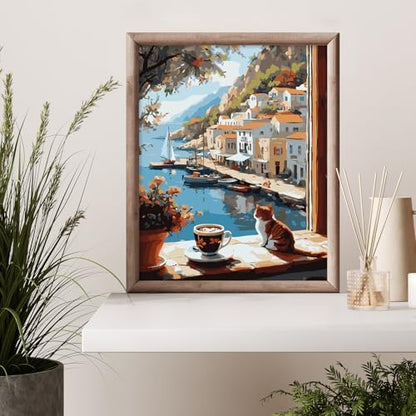 Possoco Paint by Numbers Kit for Adults Beginner Cat, Seaside Landscape Easy Adult Paint by Number Kits on Canvas, DIY Acrylic Number Painting for Adults Teens for Home Decor 16x20 Inch - Image 2