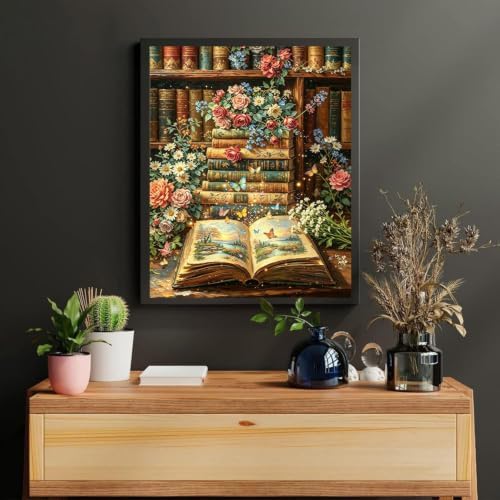 Books Paint by Numbers Kit for Adults, DIY Oil Painting Canvas 16x20inch - Image 4