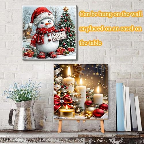 4 Pack Christmas Paint by Numbers Kit for Adults with Framed,Snowman Truck Candle Christmas Tree Paint by Number with Wooden Easel DIY Winter Bonfire Landscape Adult Paint by Number Kits10X12-10x10in - Image 3