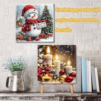 4 Pack Christmas Paint by Numbers Kit for Adults with Framed,Snowman Truck Candle Christmas Tree Paint by Number with Wooden Easel DIY Winter Bonfire Landscape Adult Paint by Number Kits10X12-10x10in - Image 3