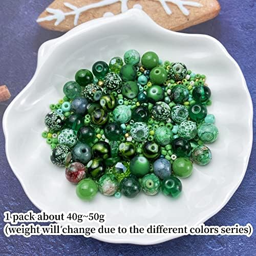 Assorted Glass Resin Beads Multi Size Colors Smooth Cracked Gravel Millet Spacer Beads for Bracelets Necklace Earring DIY Jewelry Making Craft(Grass Green Series) - Image 2