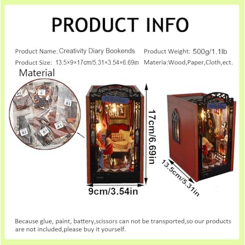 DIY Miniature House Kit, European Style Book Nook Kit, Illusion Mirror Design Miniature Dollhouse Kit, Booknook Bookshelf Desktop Decor Model Build Creativity Gift for Women and Adults - Image 2