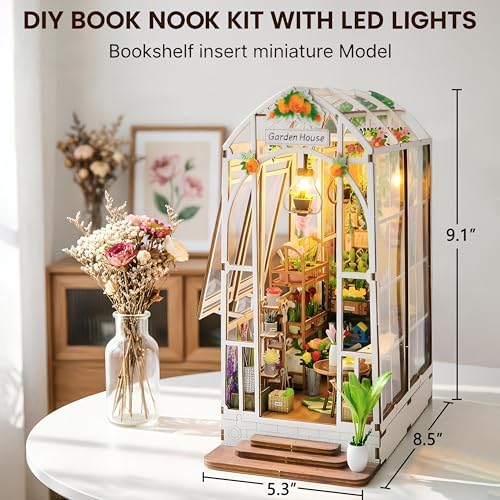 Book Nook Kit for Adults Teen, Miniature House Kit Garden Dolhouse - Image 6